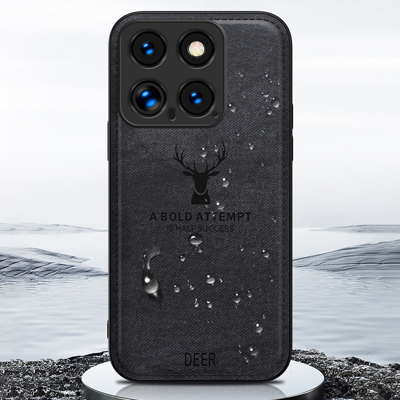 For Xiaomi 14 Phone Case Deer Pattern Back Cover Enhanced Camera Lens Protection - Black