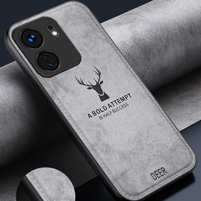 For Xiaomi Redmi 13C 4G / Poco C65 4G Phone Case Deer Pattern Cloth Textured Anti-Slip - Black