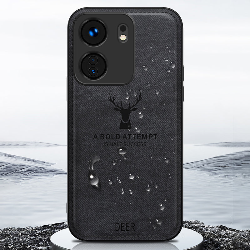 For Xiaomi Redmi 13C 4G / Poco C65 4G Phone Case Deer Pattern Cloth Textured Anti-Slip - Black