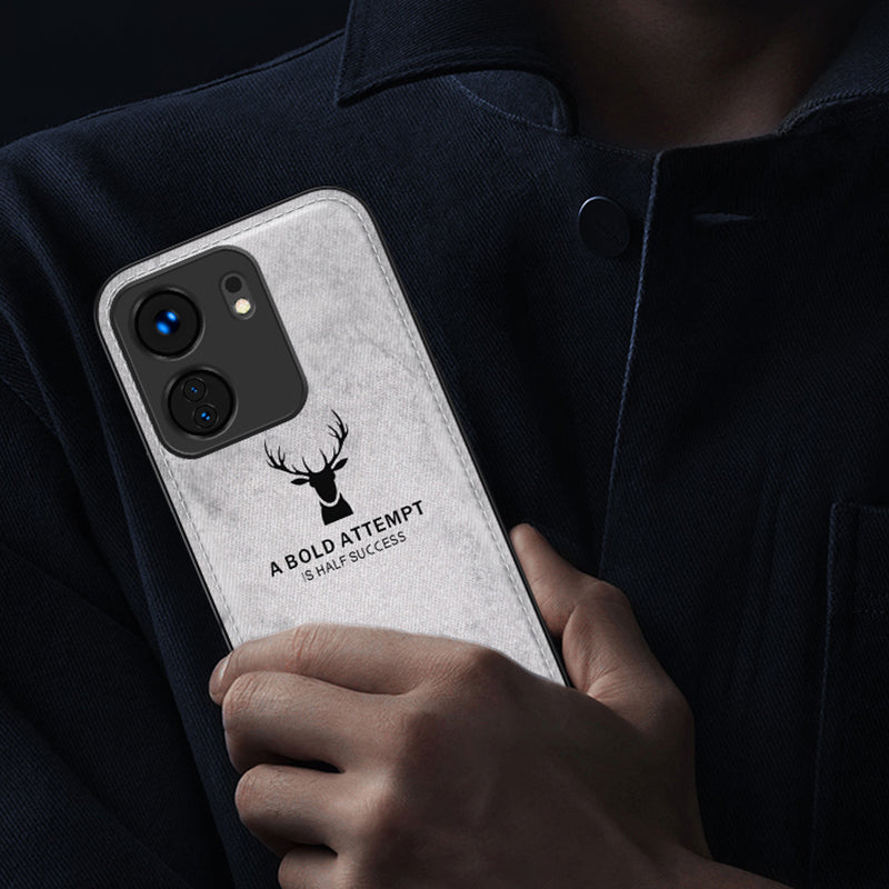 For Xiaomi Redmi 13C 4G / Poco C65 4G Phone Case Deer Pattern Cloth Textured Anti-Slip - Black