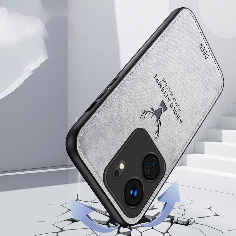 For Xiaomi Redmi 13C 4G / Poco C65 4G Phone Case Deer Pattern Cloth Textured Anti-Slip - Black