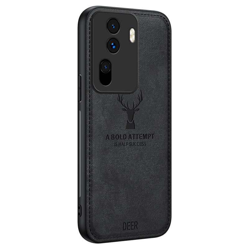For Oppo Reno11 (China) 5G / Reno11 Pro 5G (Global) Deer Pattern Case Cloth Texture Cushion Phone Cover Camera Protection - Black