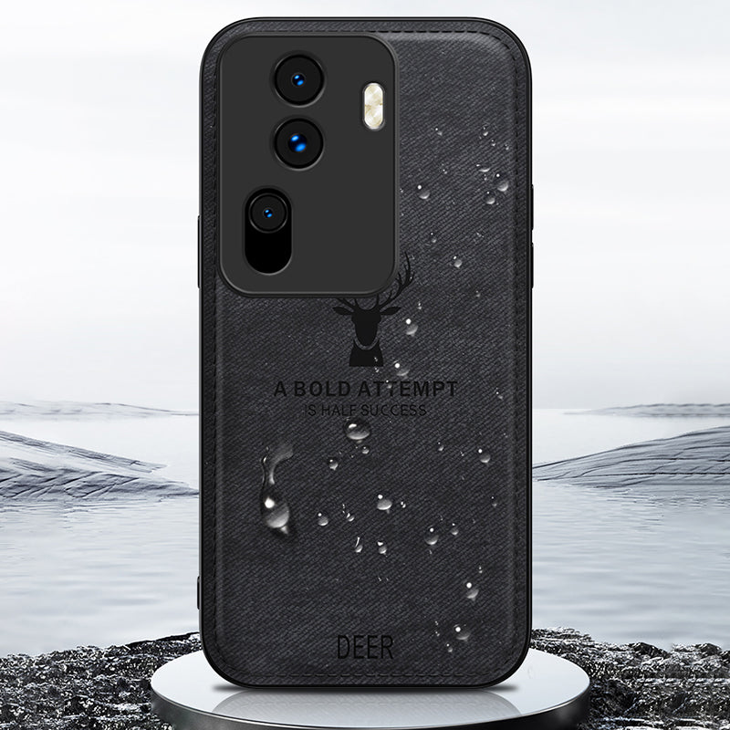 For Oppo Reno11 (China) 5G / Reno11 Pro 5G (Global) Deer Pattern Case Cloth Texture Cushion Phone Cover Camera Protection - Black