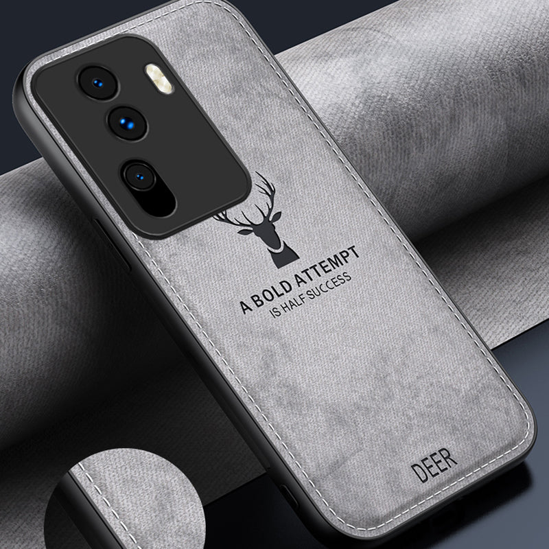 For Oppo Reno11 (China) 5G / Reno11 Pro 5G (Global) Deer Pattern Case Cloth Texture Cushion Phone Cover Camera Protection - Black