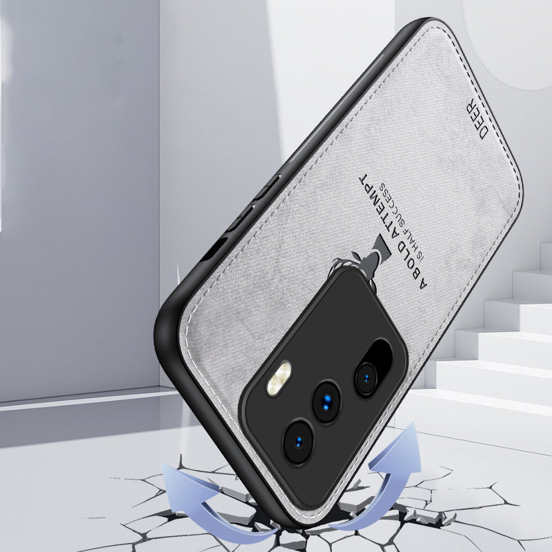 For Oppo Reno11 (China) 5G / Reno11 Pro 5G (Global) Deer Pattern Case Cloth Texture Cushion Phone Cover Camera Protection - Black