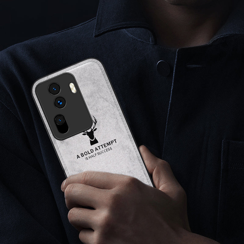 For Oppo Reno11 (China) 5G / Reno11 Pro 5G (Global) Deer Pattern Case Cloth Texture Cushion Phone Cover Camera Protection - Black