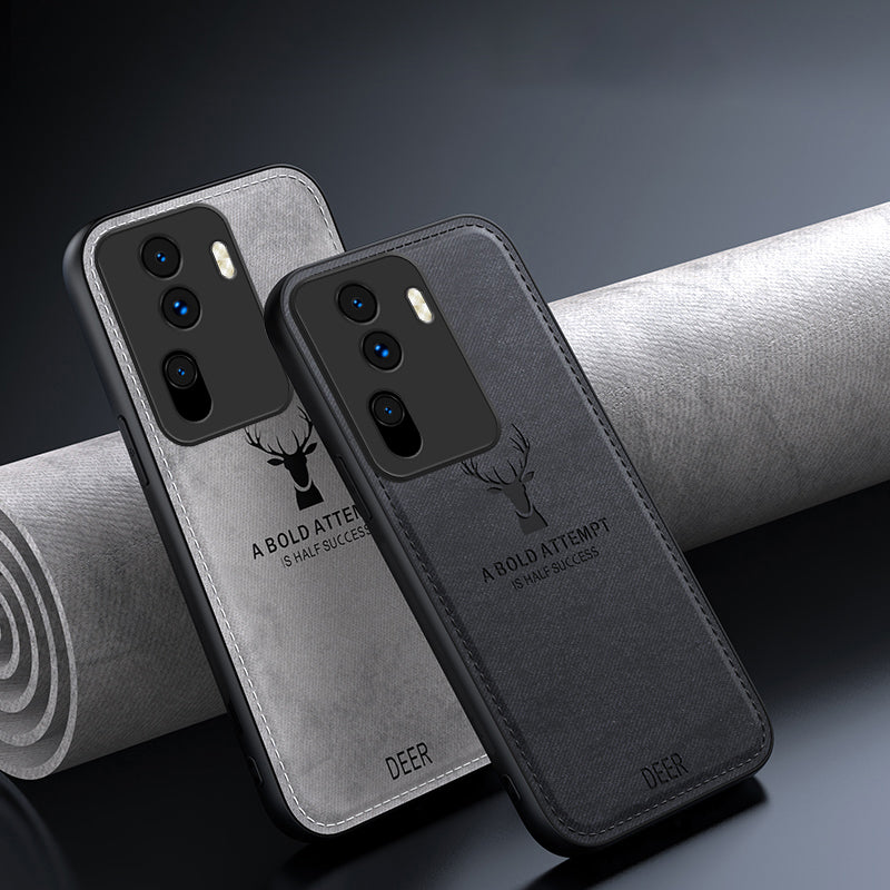 For Oppo Reno11 (China) 5G / Reno11 Pro 5G (Global) Deer Pattern Case Cloth Texture Cushion Phone Cover Camera Protection - Black