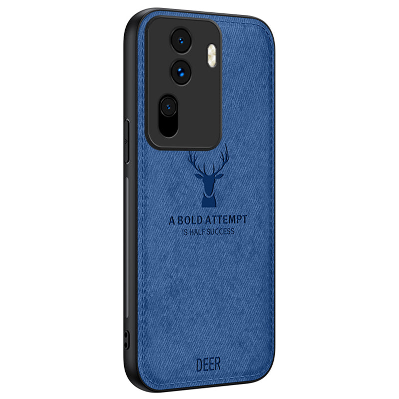 For Oppo Reno11 (China) 5G / Reno11 Pro 5G (Global) Deer Pattern Case Cloth Texture Cushion Phone Cover Camera Protection - Black