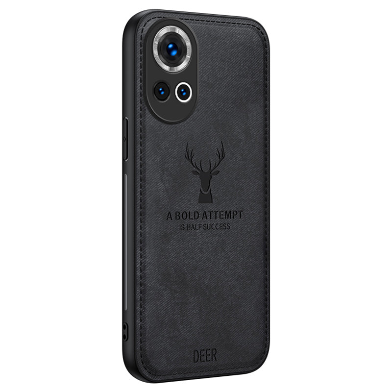 For Huawei nova 12 5G Phone Case PU Leather+TPU+PC Drop Protection Cover Deer Crafted Design - Black