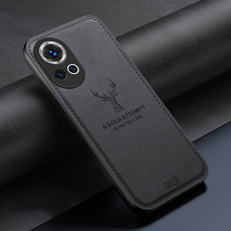 For Huawei nova 12 5G Phone Case PU Leather+TPU+PC Drop Protection Cover Deer Crafted Design - Black