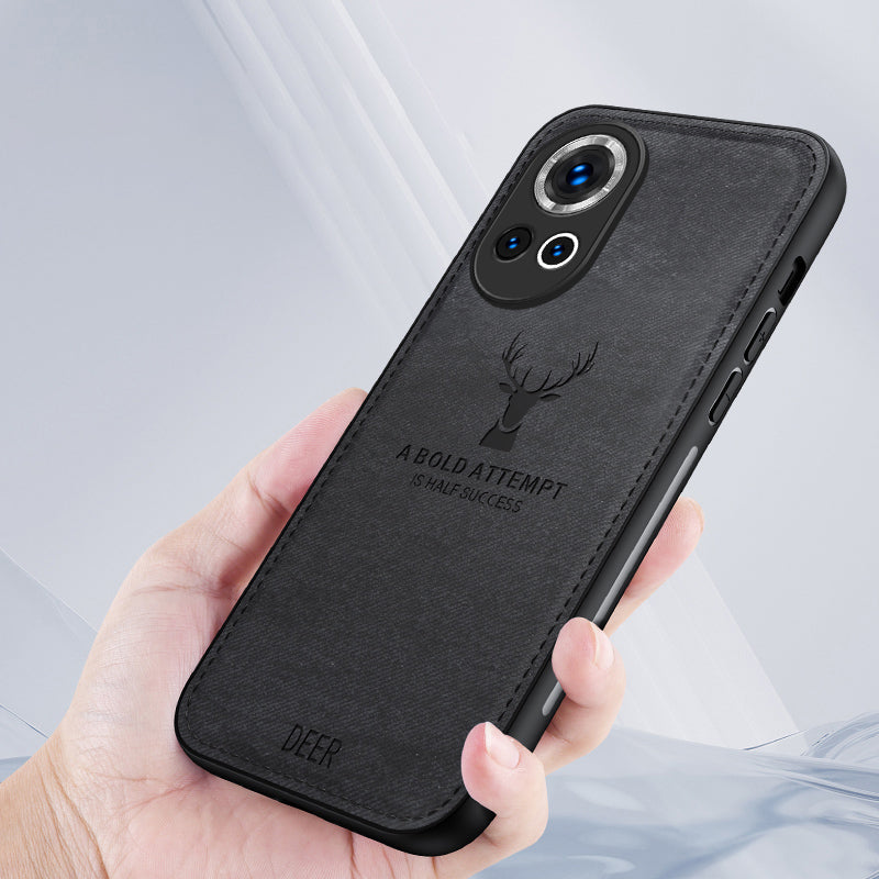 For Huawei nova 12 5G Phone Case PU Leather+TPU+PC Drop Protection Cover Deer Crafted Design - Black