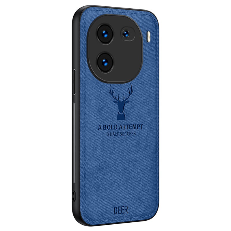 For vivo iQOO 12 5G Cloth Texture Case Deer Impressions Phone Cover - Black