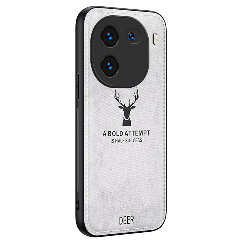 For vivo iQOO 12 5G Cloth Texture Case Deer Impressions Phone Cover - Black
