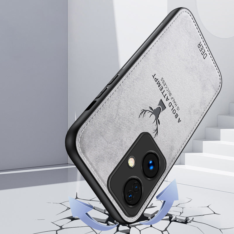 For Oppo A2 5G / A79 5G Phone Case Shock-Absorption TPU+PC+PU Leather Cover with Deer Pattern - Black