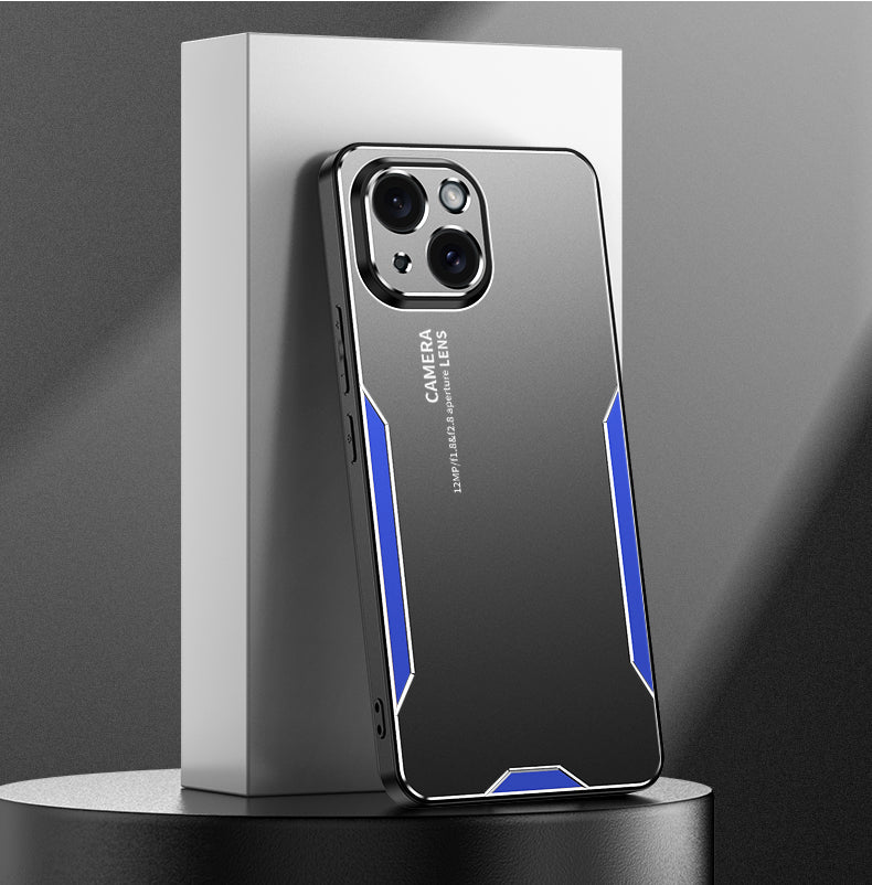 For iPhone 15 Plus Case Aluminium Alloy+TPU+PC Matte Finish Smart Phone Cover - Blue
