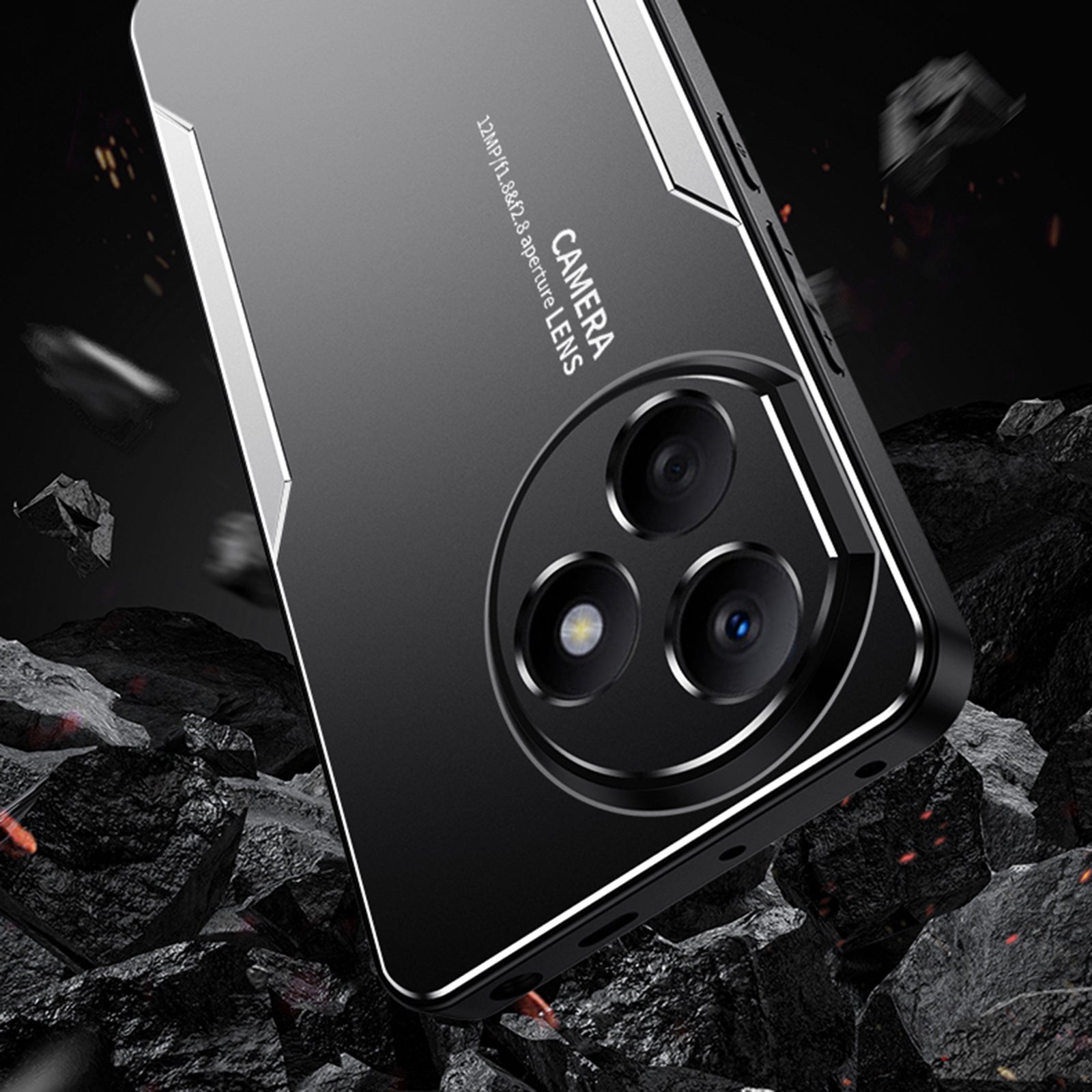 For Honor X50i+ 5G Case Matte Aluminium Alloy+TPU+PC Smartphone Cover with Camera Lens Protector - Gold