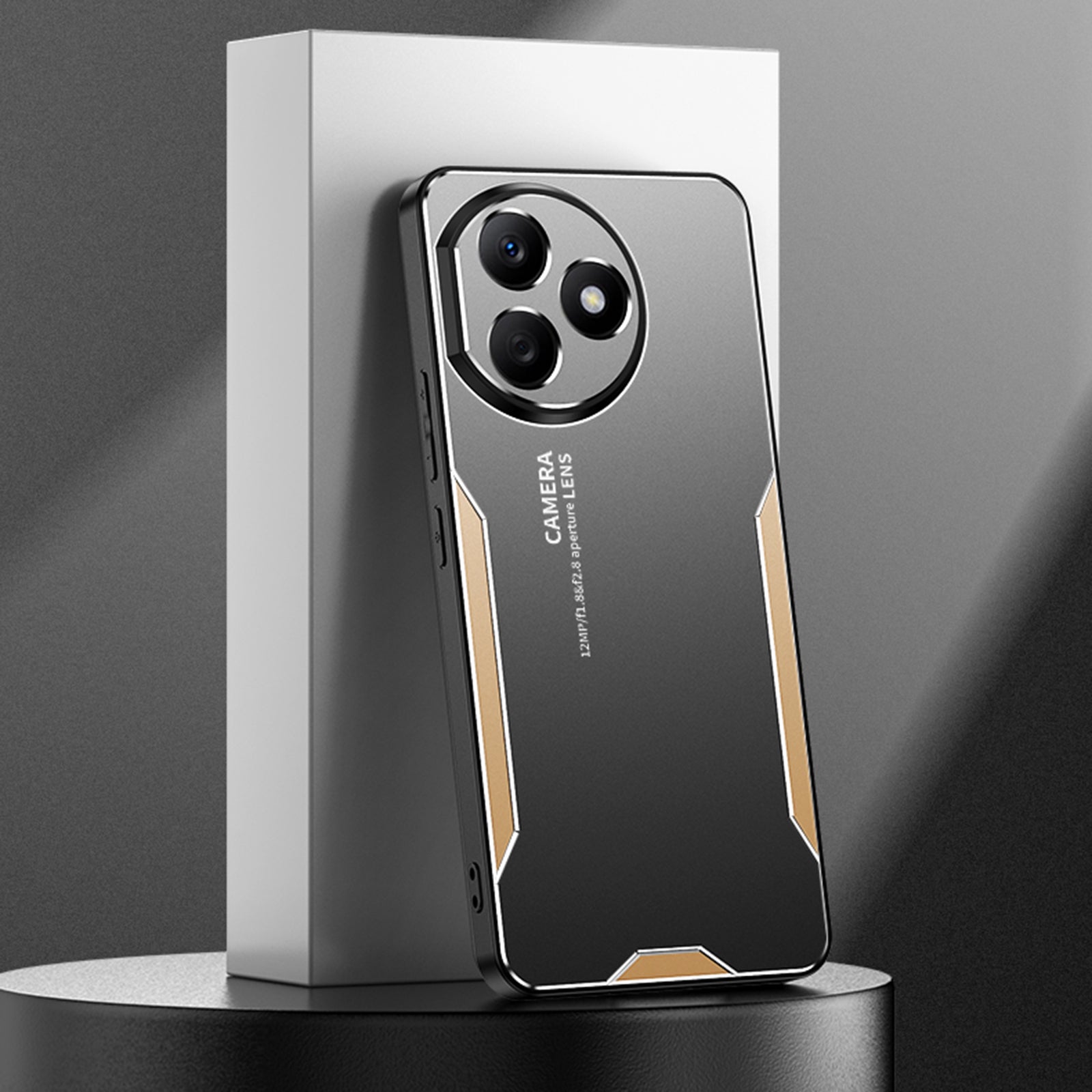 For Honor X50i+ 5G Case Matte Aluminium Alloy+TPU+PC Smartphone Cover with Camera Lens Protector - Gold