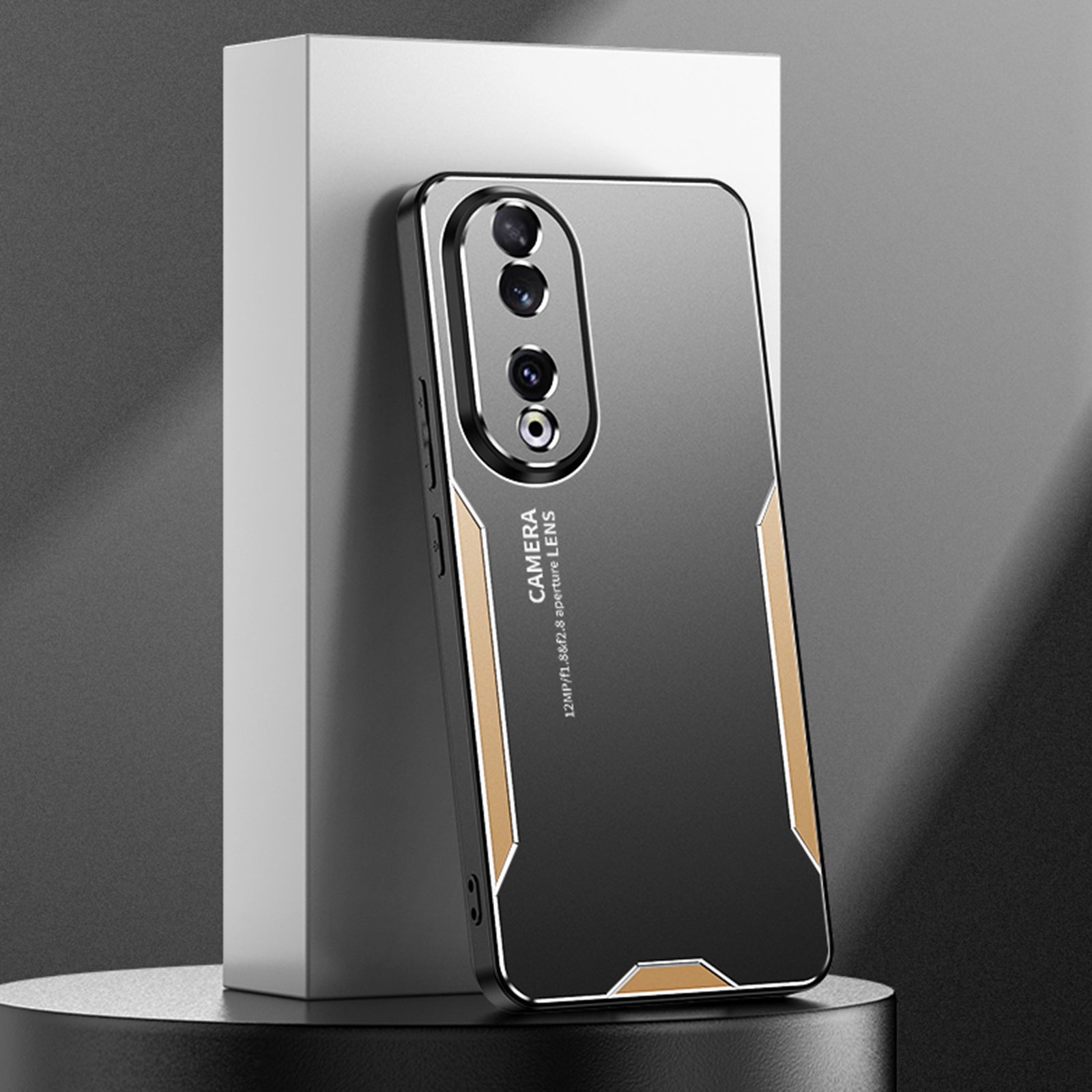 For Honor 90 Case Anti-drop Aluminium Alloy+TPU+PC Protective Shell with Honeycomb Holes - Gold