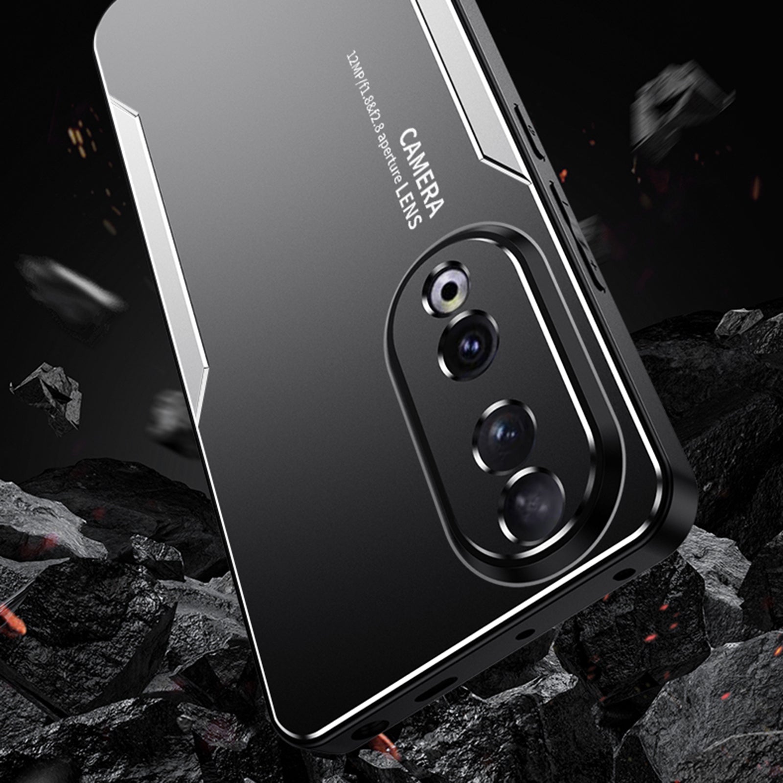 For Honor 90 Pro Back Case Aluminium Alloy+TPU+PC Shock Absorbing Mobile Phone Cover - Silver