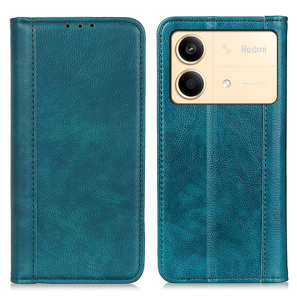 For Xiaomi Redmi Note 13R Pro 5G Case Litchi Texture Magnetic Split Leather Wallet Cover - Black