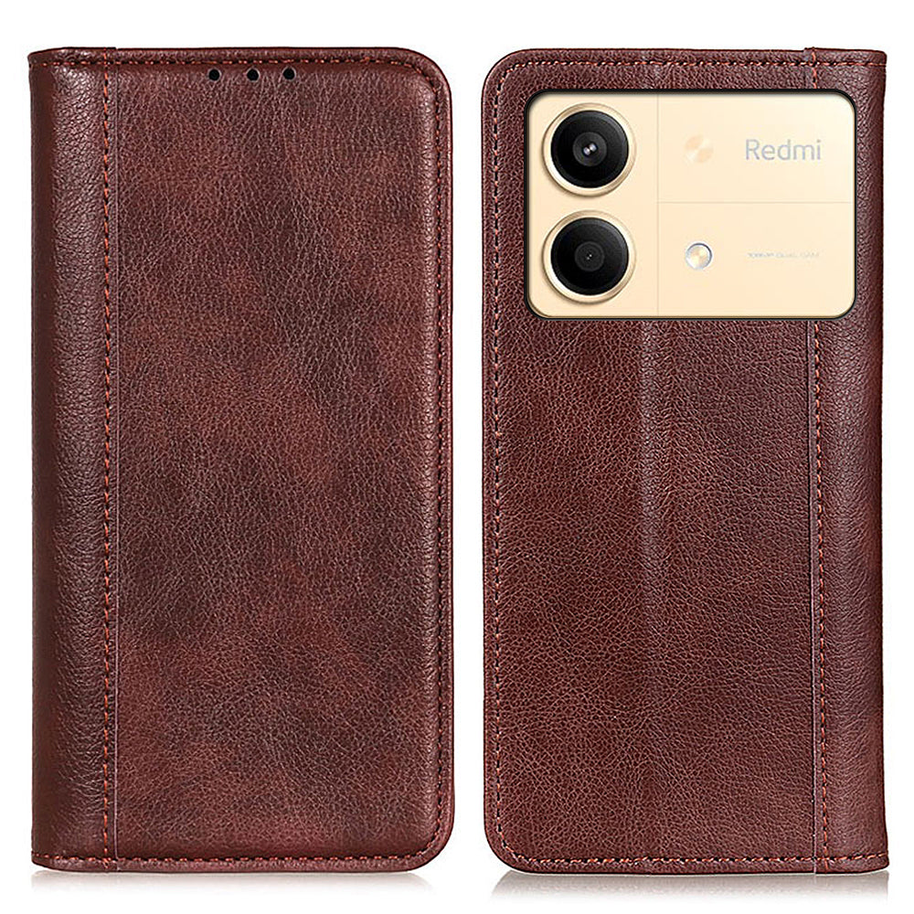 For Xiaomi Redmi Note 13R Pro 5G Case Litchi Texture Magnetic Split Leather Wallet Cover - Black