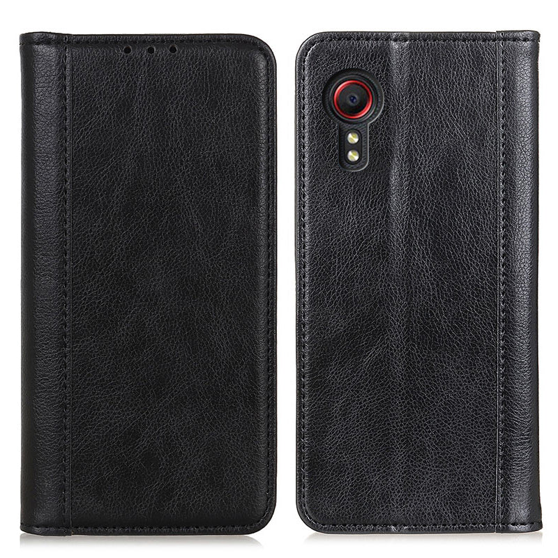 For Samsung Galaxy Xcover7 Split Leather Case Litchi Texture Phone Wallet Cover - Black