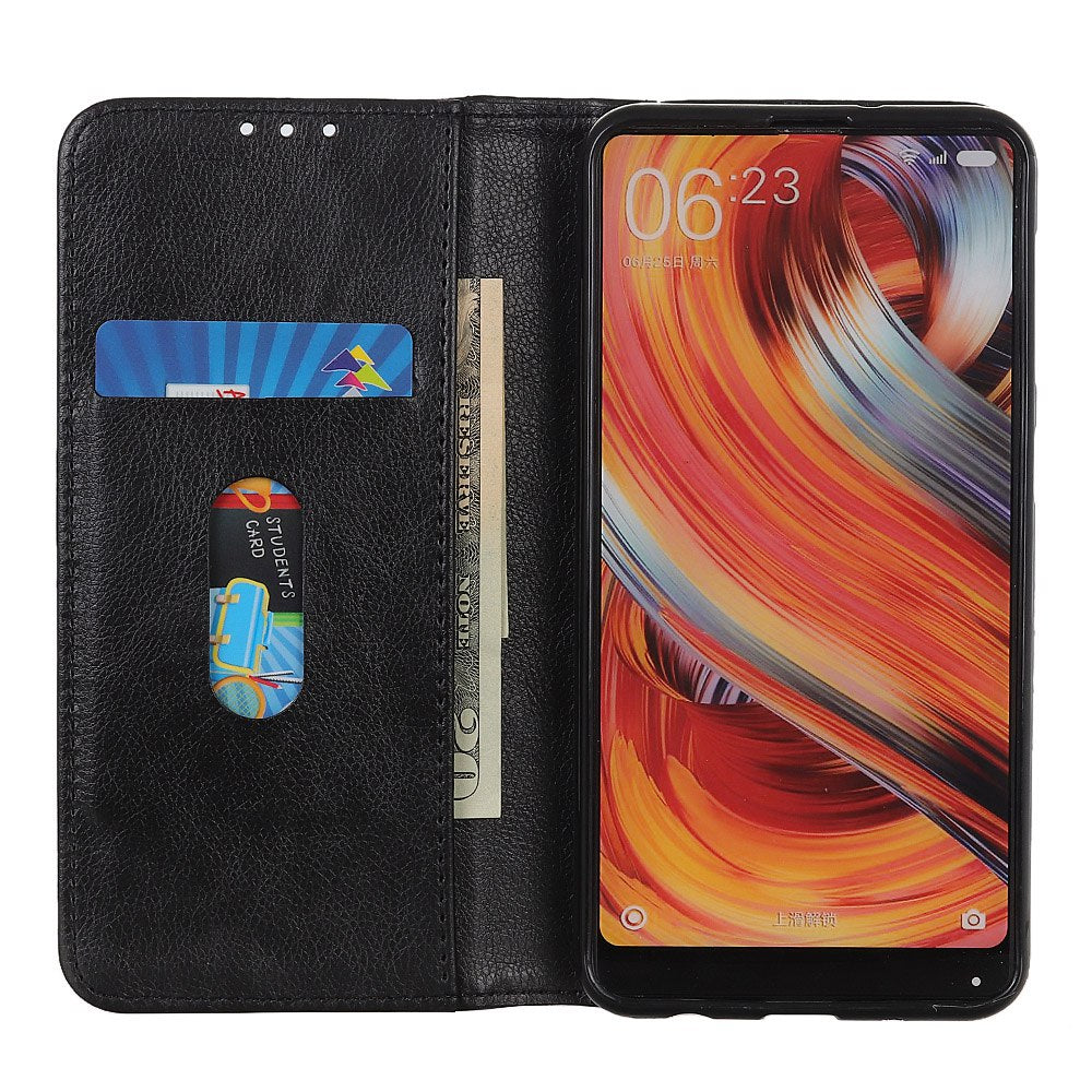For Samsung Galaxy Xcover7 Split Leather Case Litchi Texture Phone Wallet Cover - Black