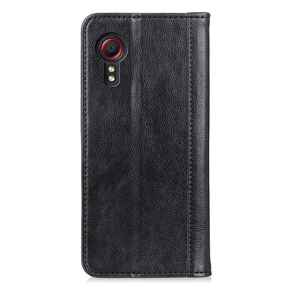 For Samsung Galaxy Xcover7 Split Leather Case Litchi Texture Phone Wallet Cover - Black