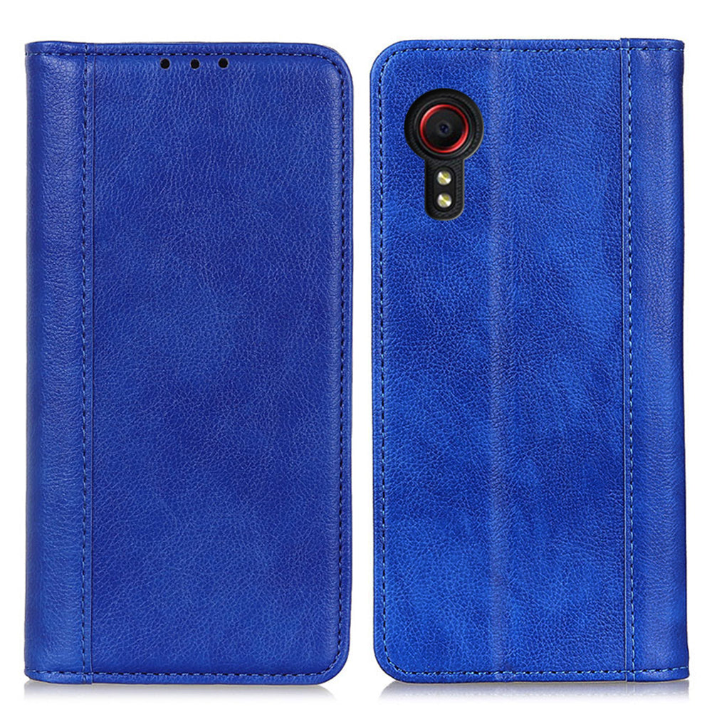 For Samsung Galaxy Xcover7 Split Leather Case Litchi Texture Phone Wallet Cover - Black