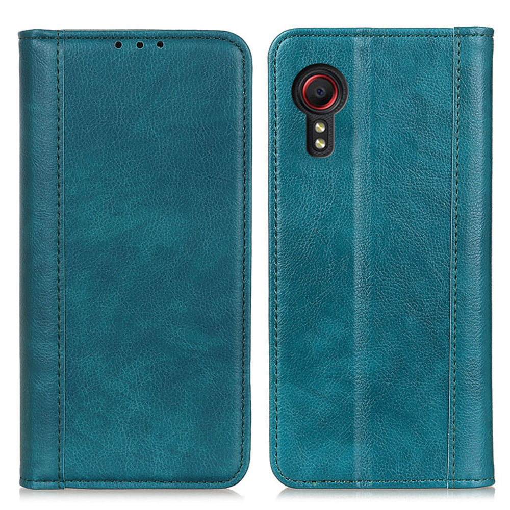 For Samsung Galaxy Xcover7 Split Leather Case Litchi Texture Phone Wallet Cover - Black