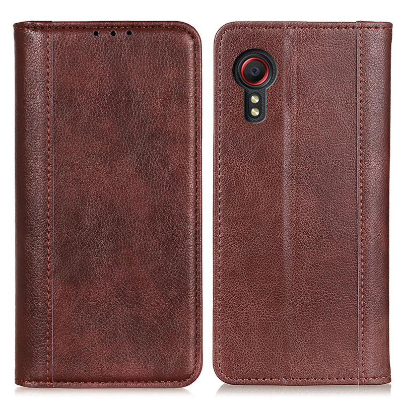 For Samsung Galaxy Xcover7 Split Leather Case Litchi Texture Phone Wallet Cover - Black