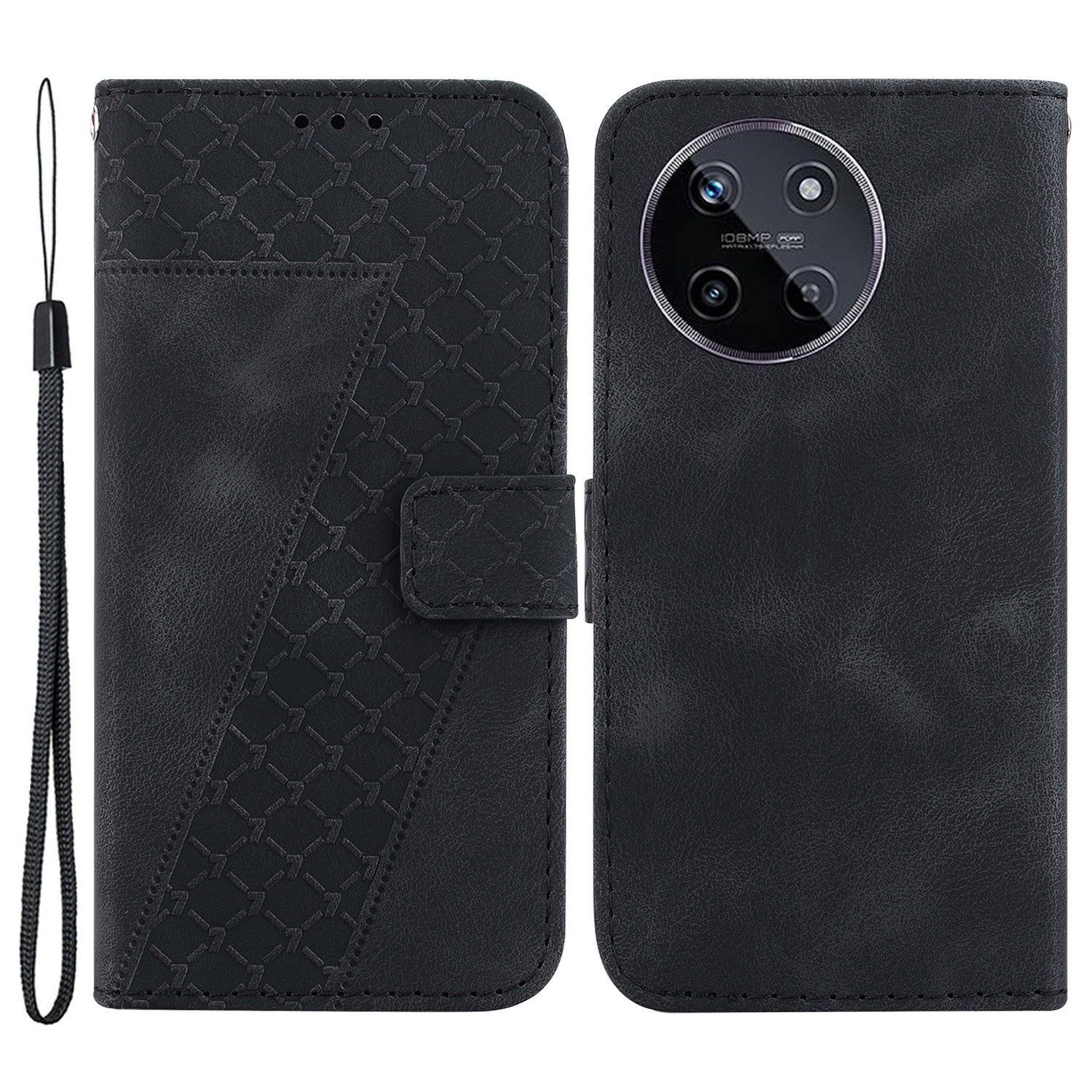 For Realme 11 4G (159.9x73.3x7.95mm) Leather Case Wallet Cover 7-Shape Pattern - Black