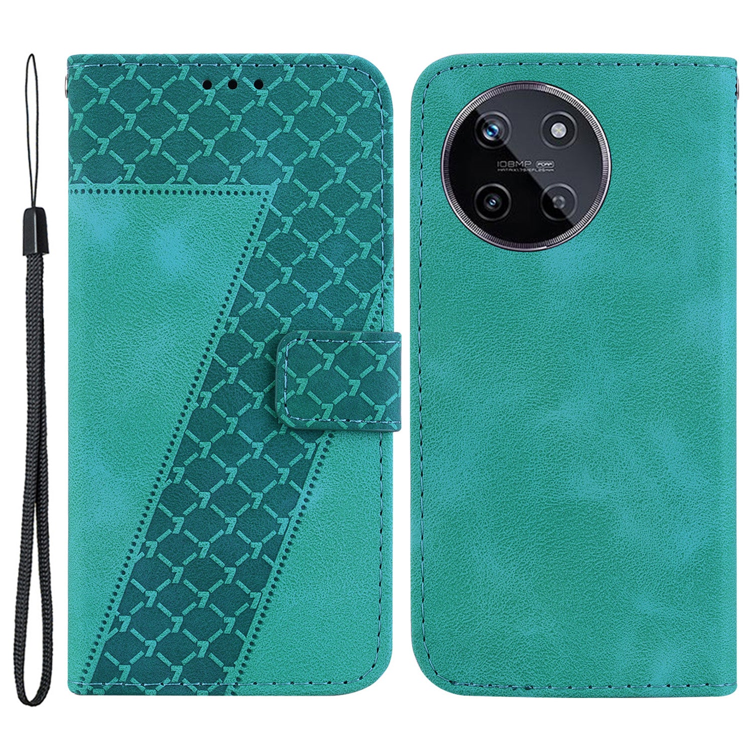 For Realme 11 4G (159.9x73.3x7.95mm) Leather Case Wallet Cover 7-Shape Pattern - Black