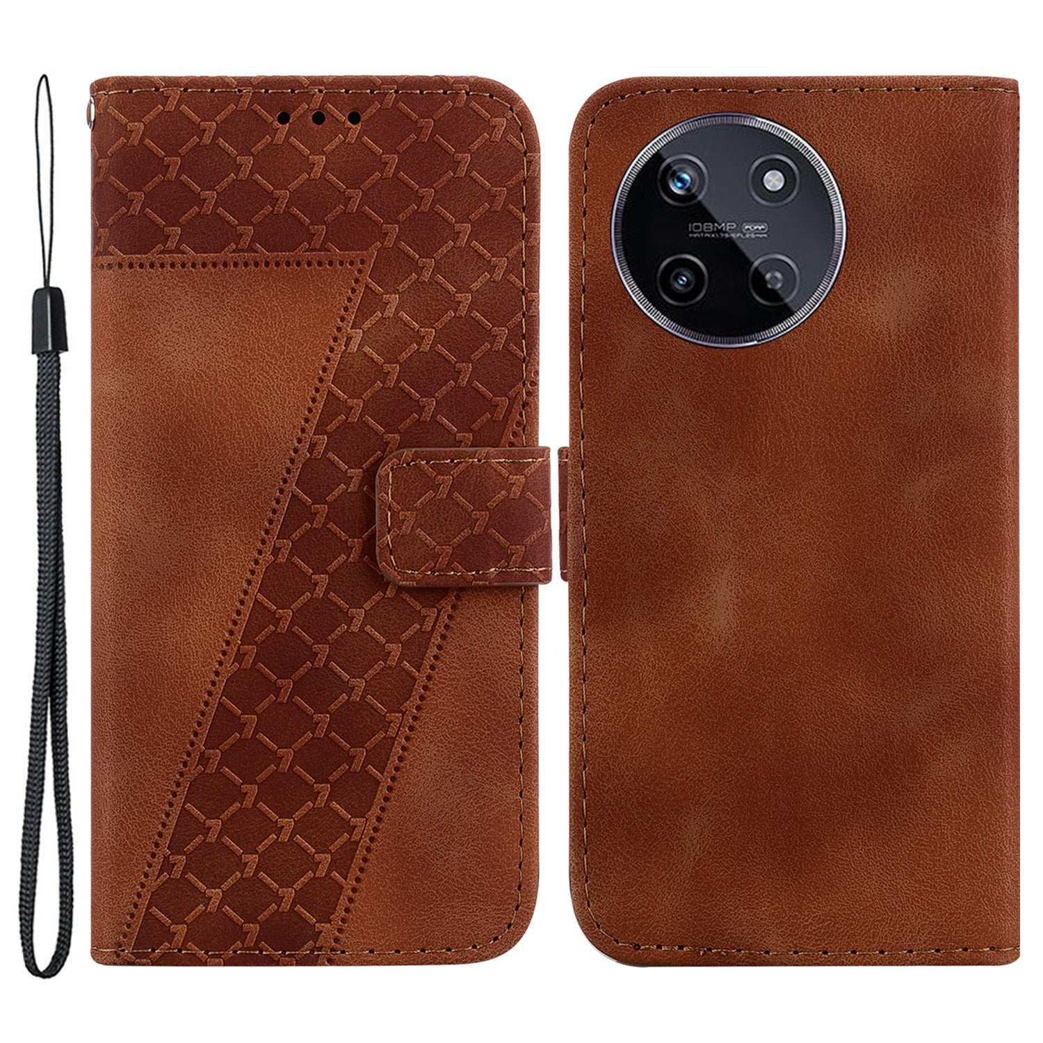 For Realme 11 4G (159.9x73.3x7.95mm) Leather Case Wallet Cover 7-Shape Pattern - Black