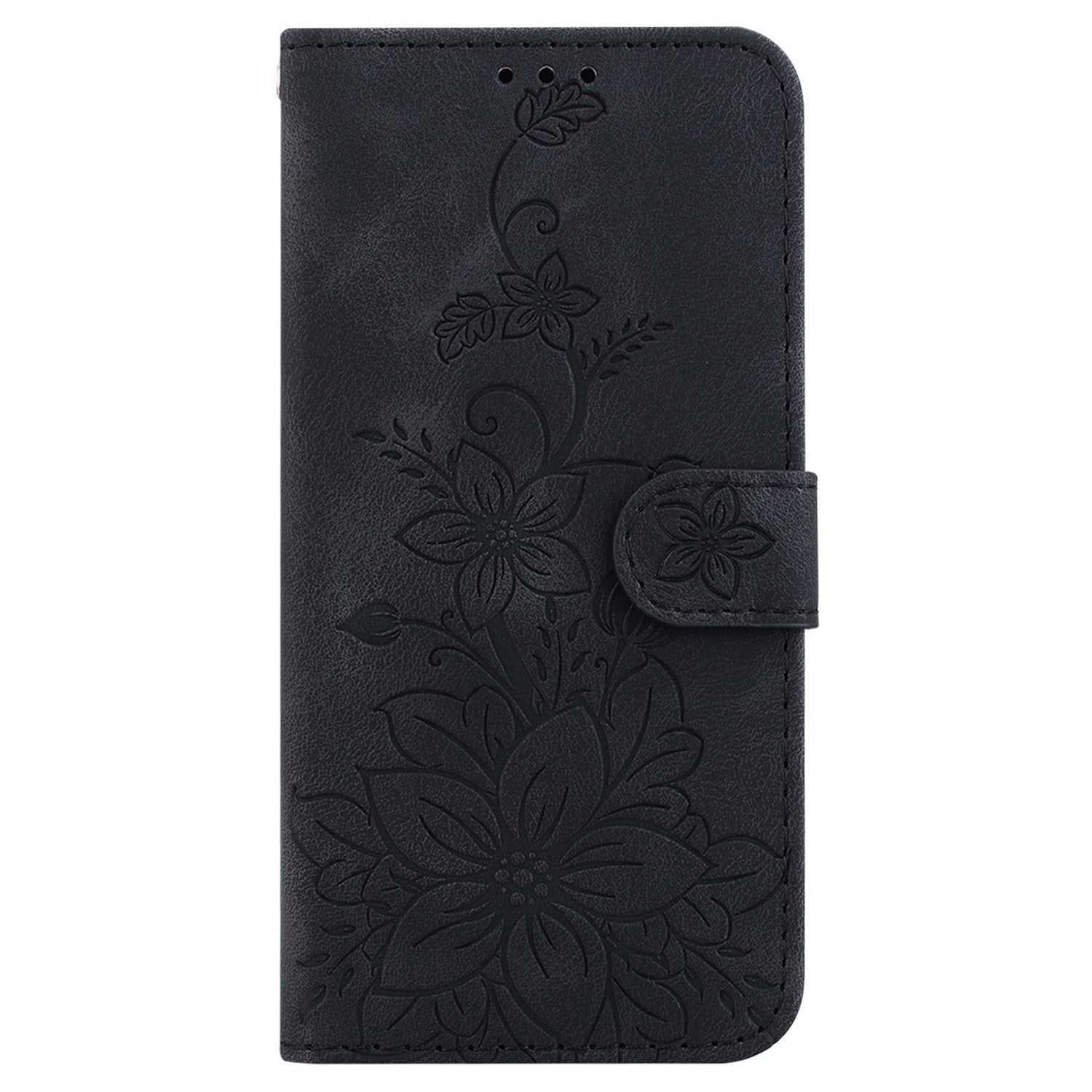 For Realme 11 4G (159.9x73.3x7.95mm) Wallet Leather Phone Case Flower Pattern - Black