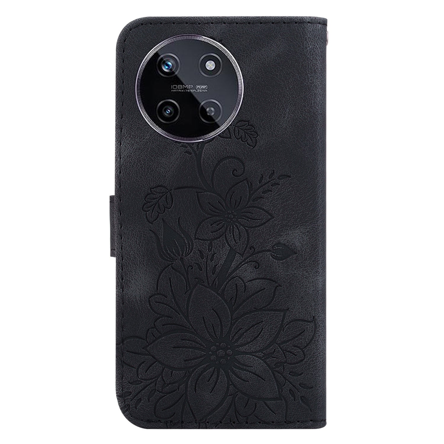 For Realme 11 4G (159.9x73.3x7.95mm) Wallet Leather Phone Case Flower Pattern - Black