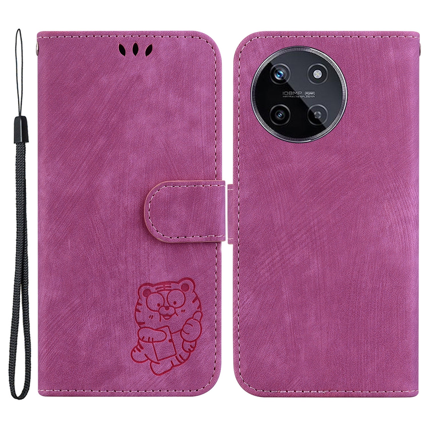 For Realme 11 4G (159.9x73.3x7.95mm) Phone Case Wallet Cover Tiger Pattern Imprinted - Black