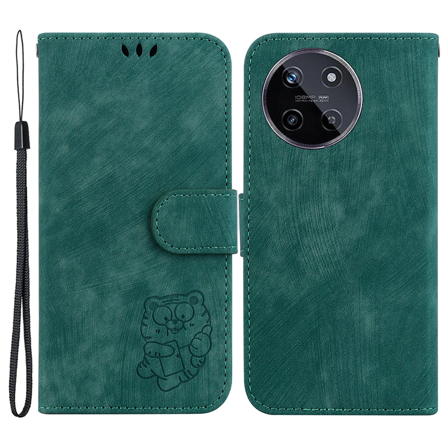 For Realme 11 4G (159.9x73.3x7.95mm) Phone Case Wallet Cover Tiger Pattern Imprinted - Black