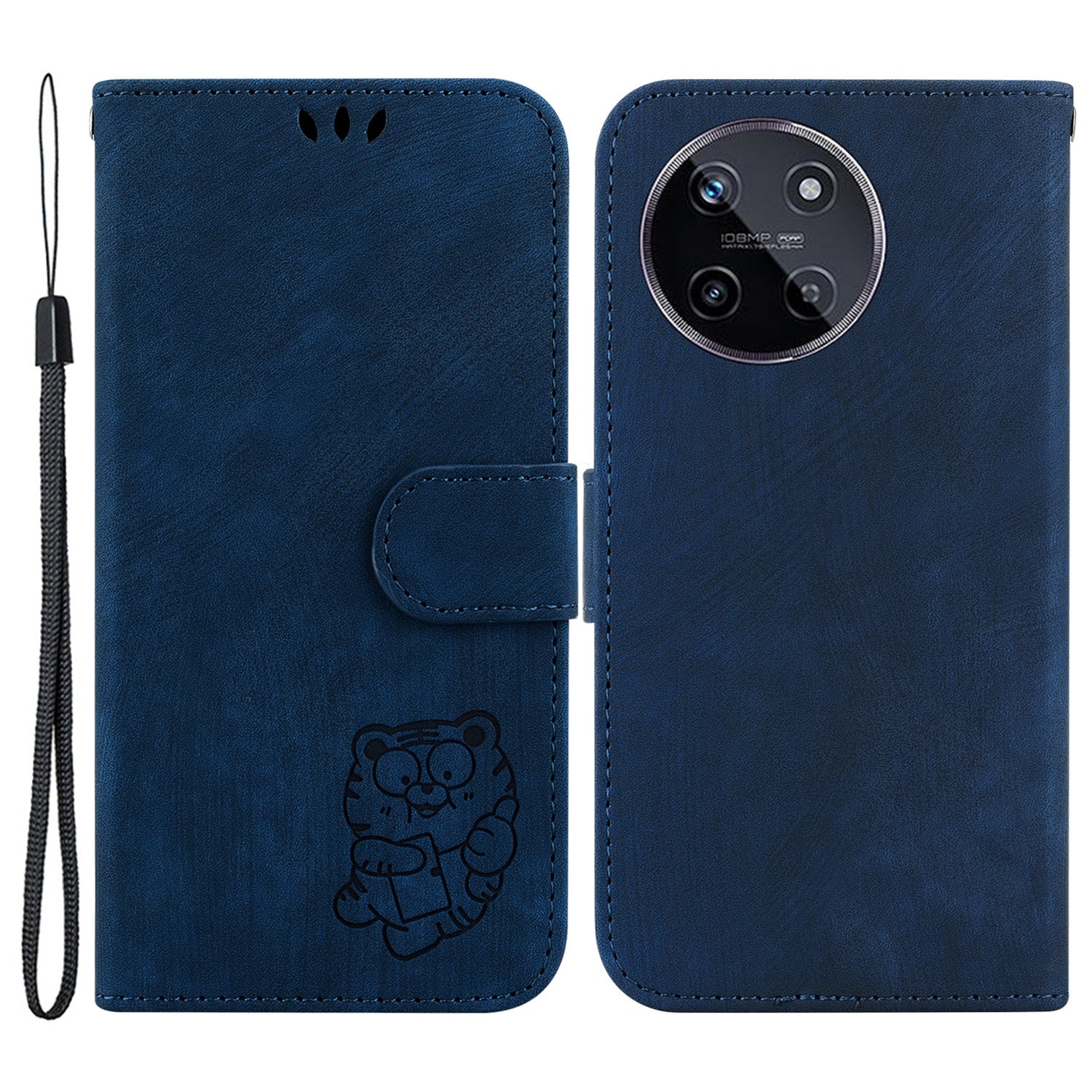 For Realme 11 4G (159.9x73.3x7.95mm) Phone Case Wallet Cover Tiger Pattern Imprinted - Black