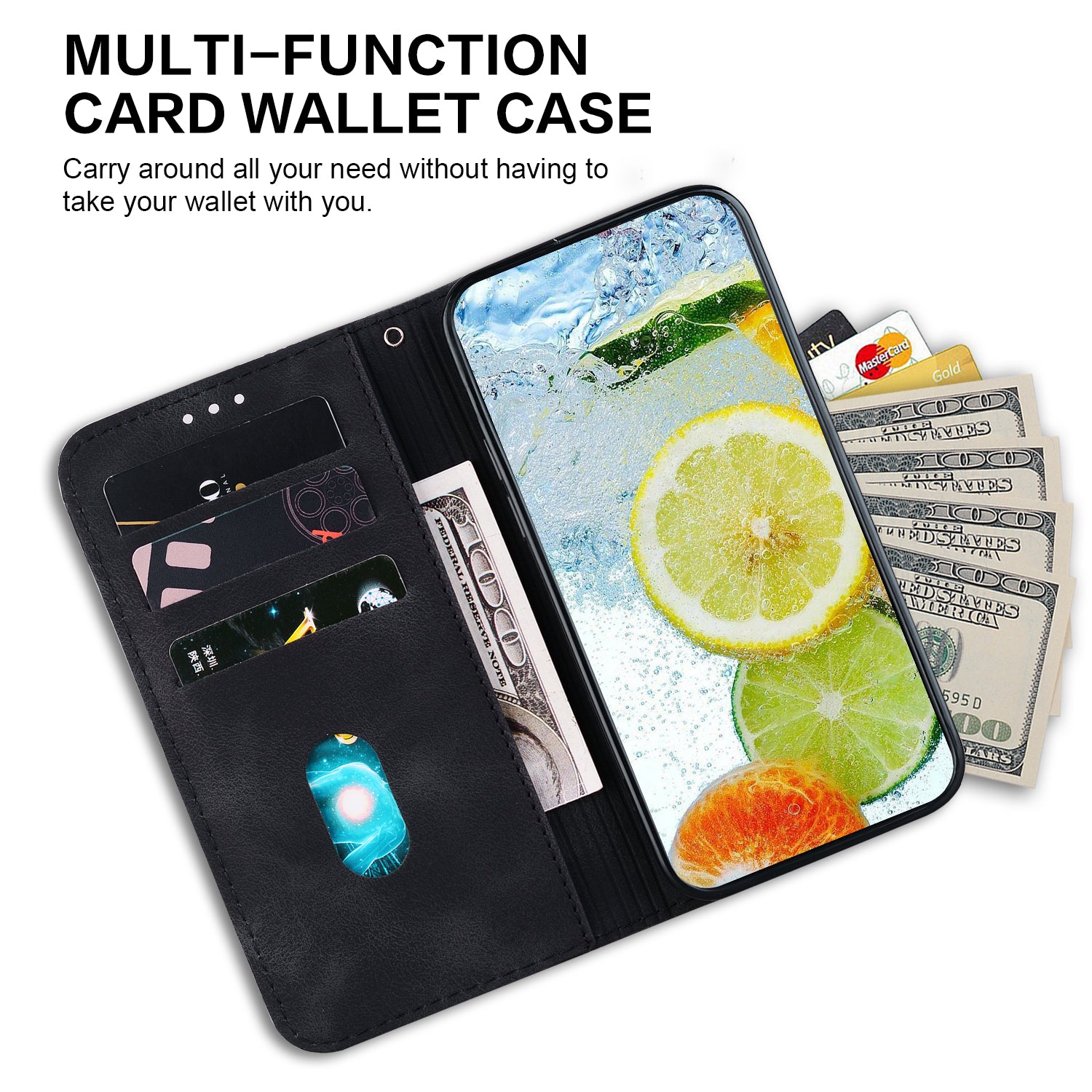 For Realme 11 4G (159.9x73.3x7.95mm) Leather Case Wallet Stand Cover Double 8-Shape - Black