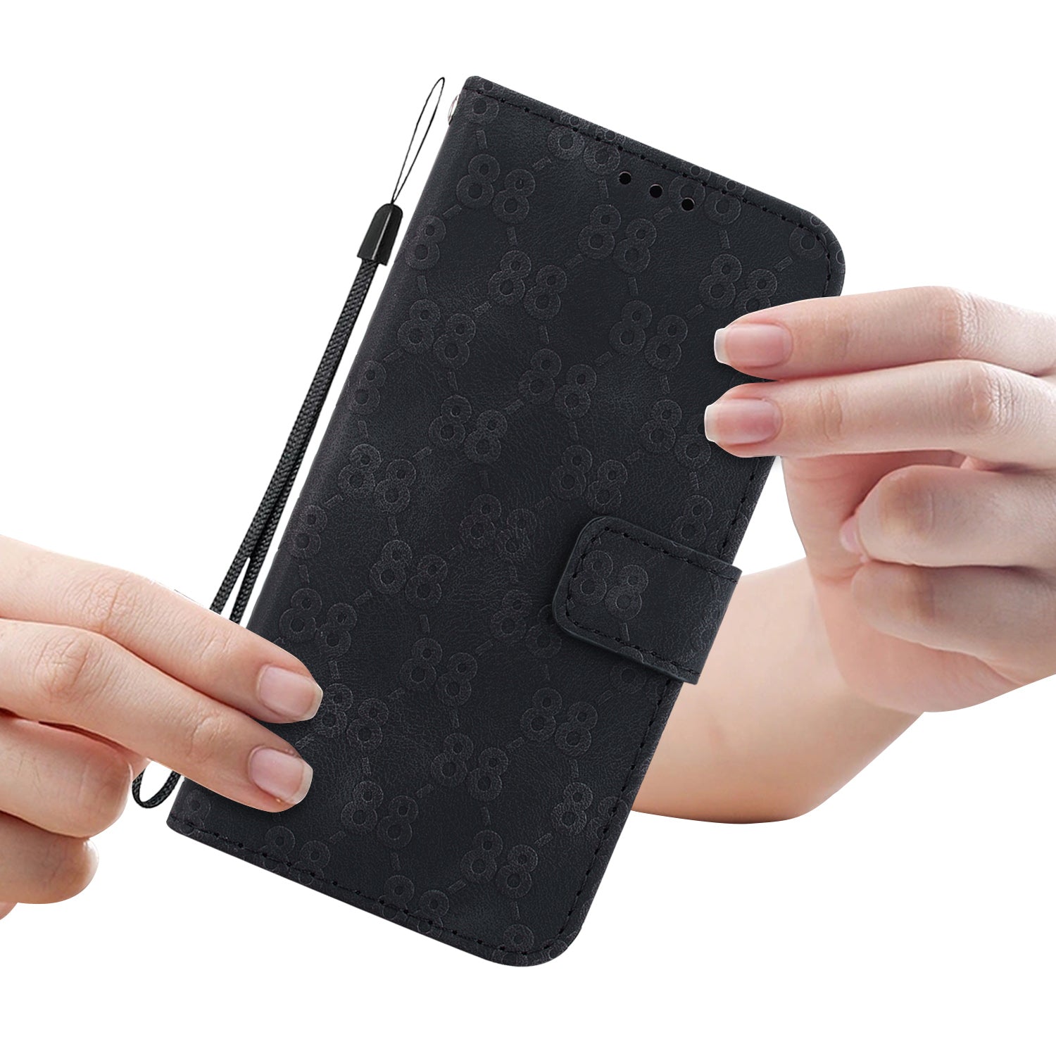 For Realme 11 4G (159.9x73.3x7.95mm) Leather Case Wallet Stand Cover Double 8-Shape - Black
