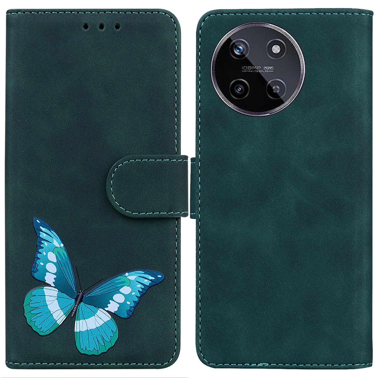 For Realme 11 4G (159.9x73.3x7.95mm) Leather Case Butterfly Pattern Wallet Cover - Black