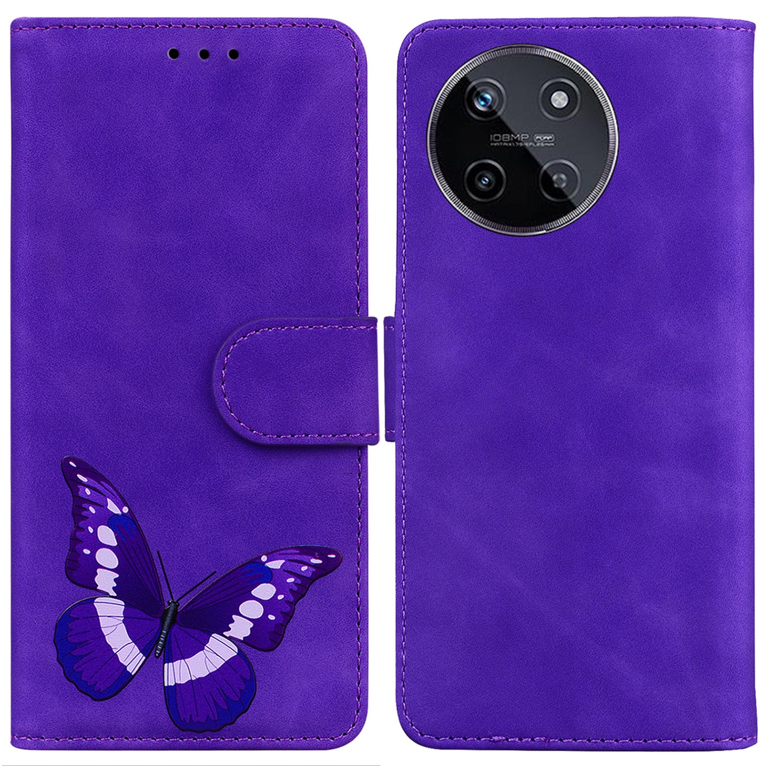 For Realme 11 4G (159.9x73.3x7.95mm) Leather Case Butterfly Pattern Wallet Cover - Black