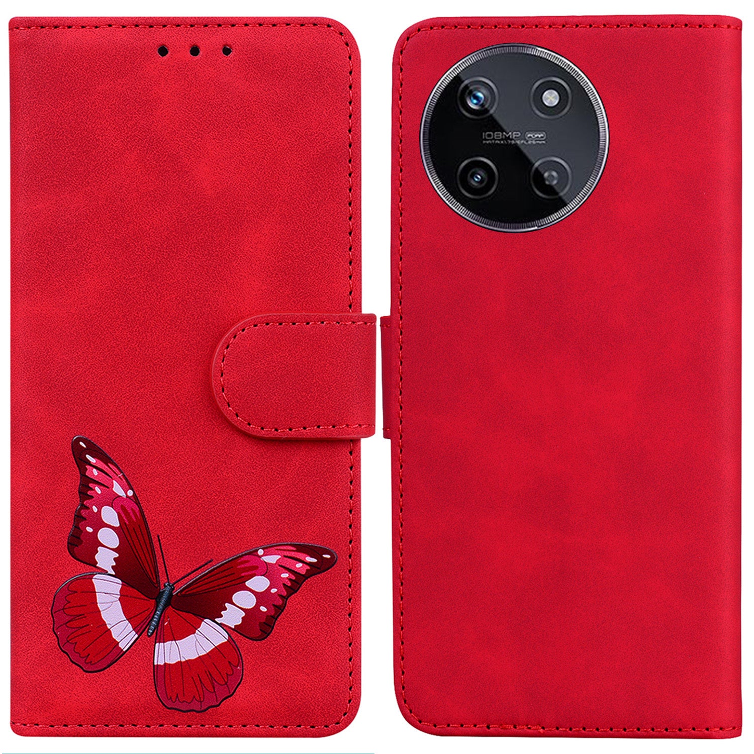 For Realme 11 4G (159.9x73.3x7.95mm) Leather Case Butterfly Pattern Wallet Cover - Black