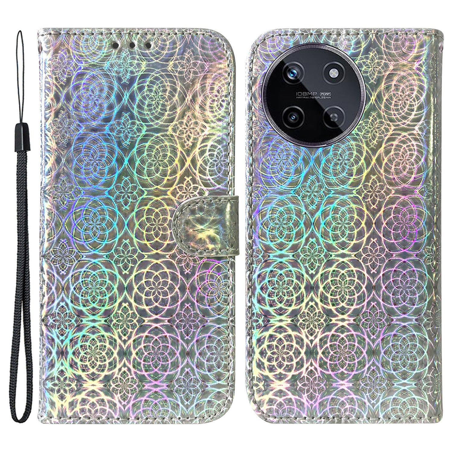 For Realme 11 4G (159.9x73.3x7.95mm) Leather Case Dazzling Flower Phone Wallet - Black