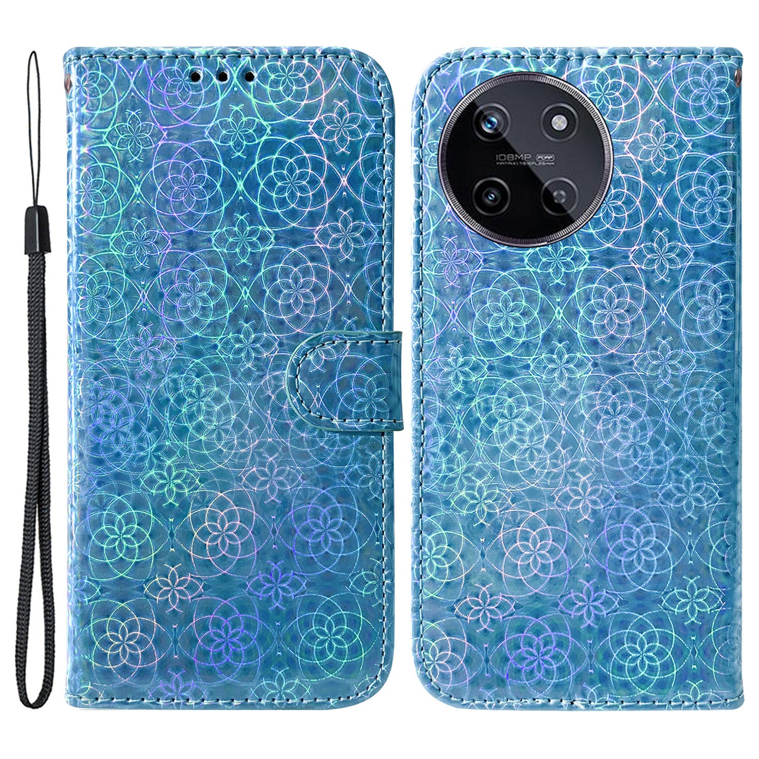 For Realme 11 4G (159.9x73.3x7.95mm) Leather Case Dazzling Flower Phone Wallet - Black