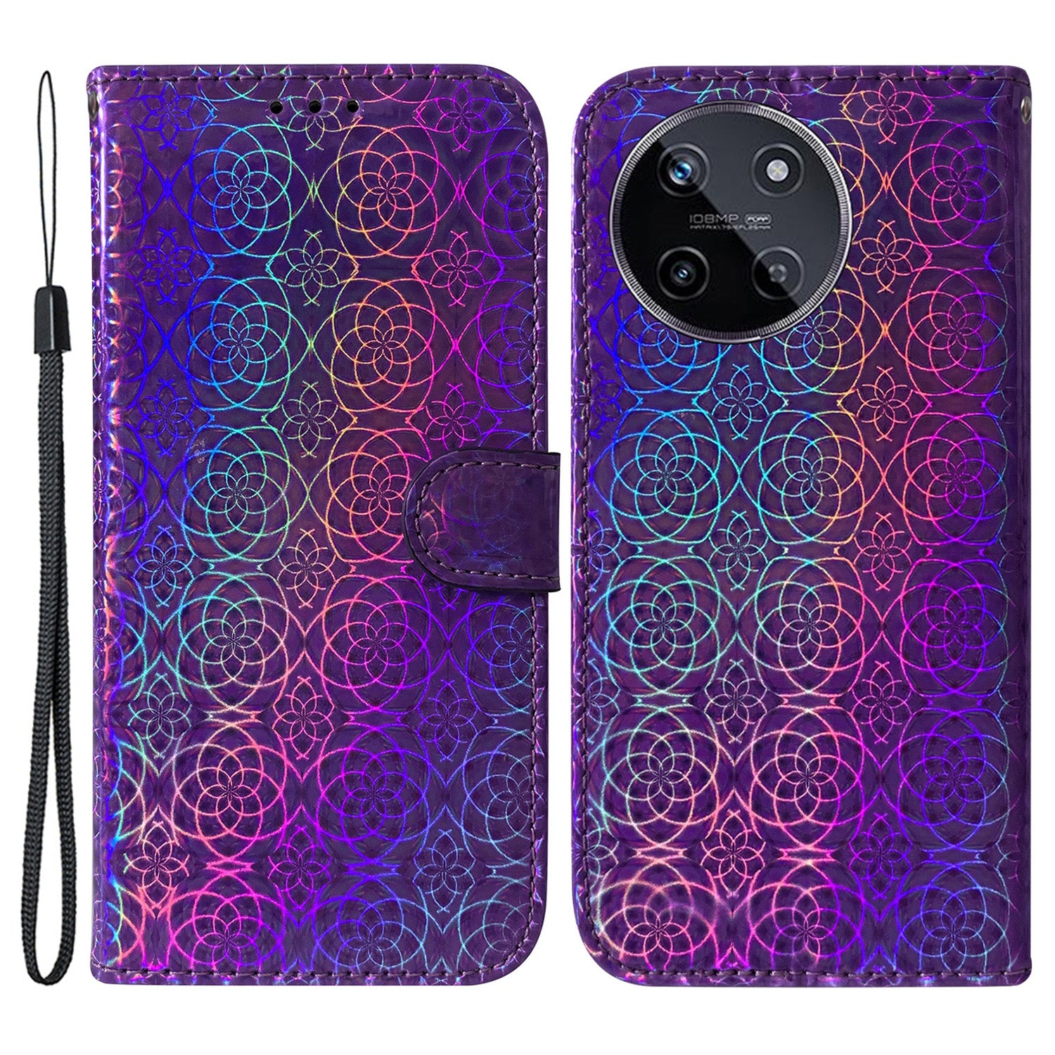 For Realme 11 4G (159.9x73.3x7.95mm) Leather Case Dazzling Flower Phone Wallet - Black