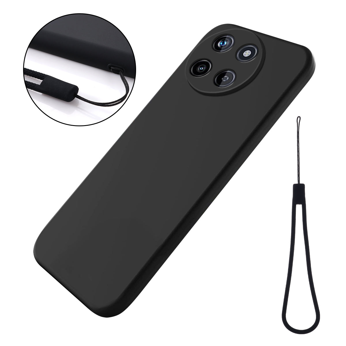 For Realme 11 4G (159.9x73.3x7.95mm) Liquid Silicone Case Phone Cover with Soft Lining - Black