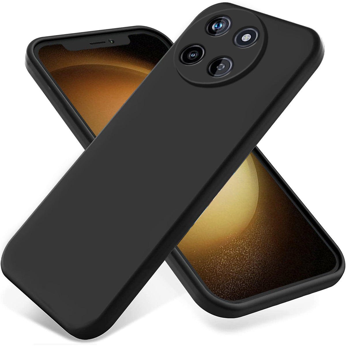 For Realme 11 4G (159.9x73.3x7.95mm) Liquid Silicone Case Phone Cover with Soft Lining - Black