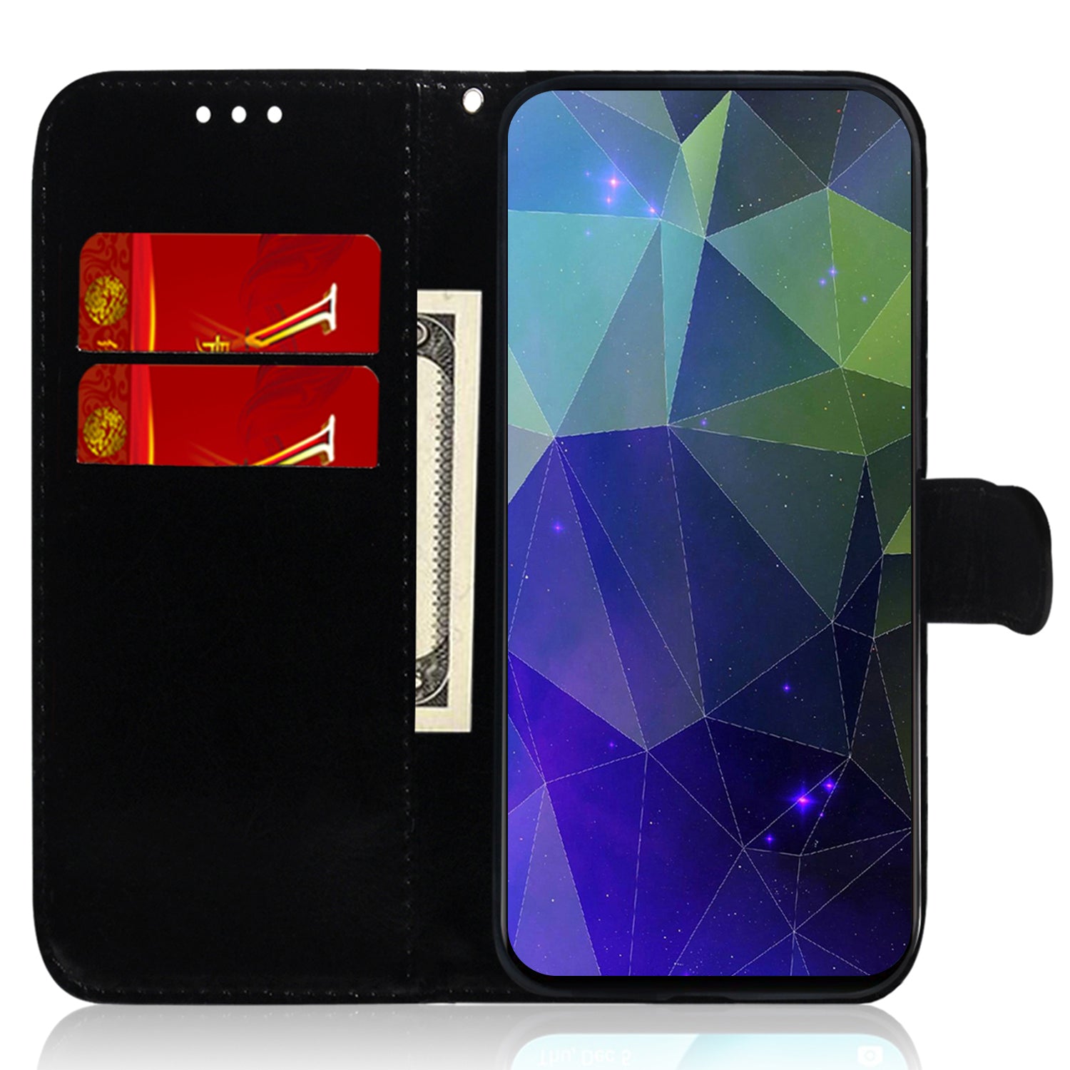 For Realme 11 4G (159.9x73.3x7.95mm) Mirror-Like Surface Phone Case Leather Wallet Cover - Black